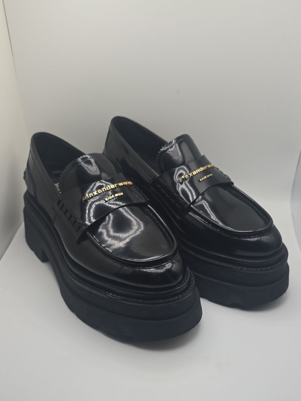 Alexander Wang Black Patent Leather Platform Loafers